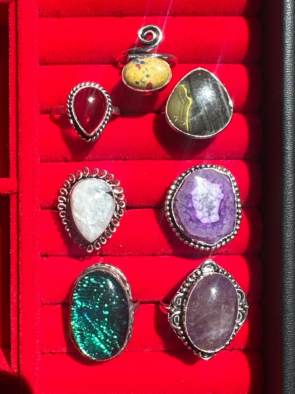 Gemstone Statement Rings Silver Plated.